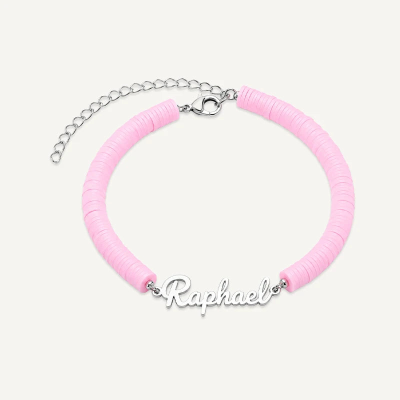 Bracelet Prénom Enfant Coloré Argent Rose