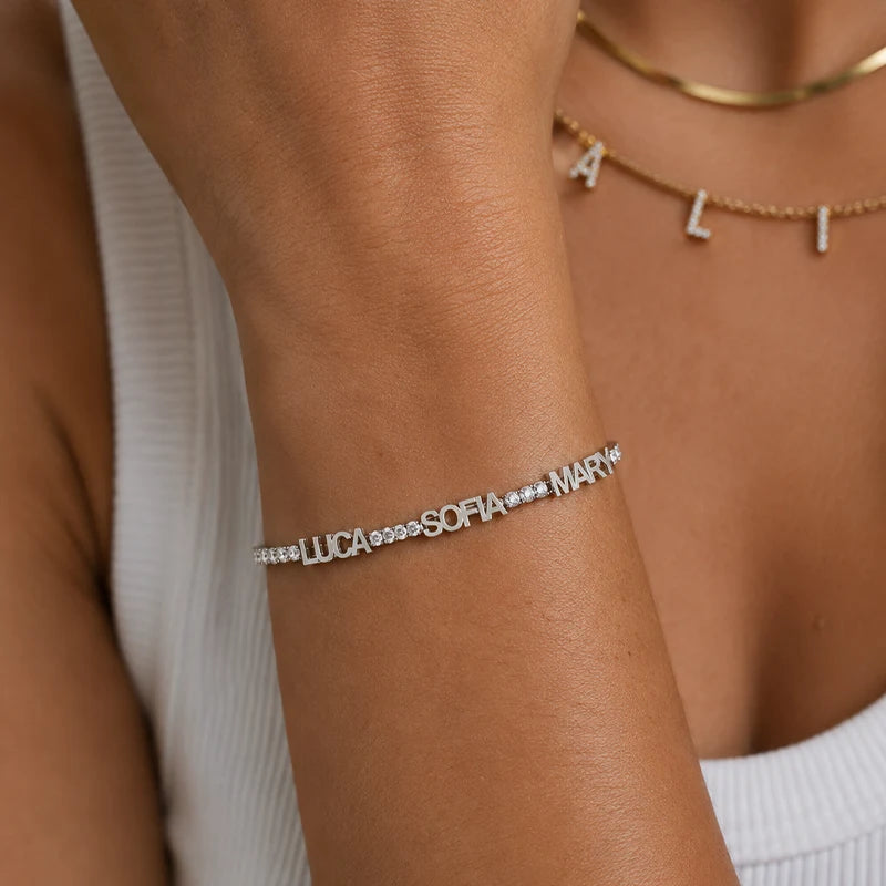 Bracelet Tennis Prénom Personnalisé Argent Femme