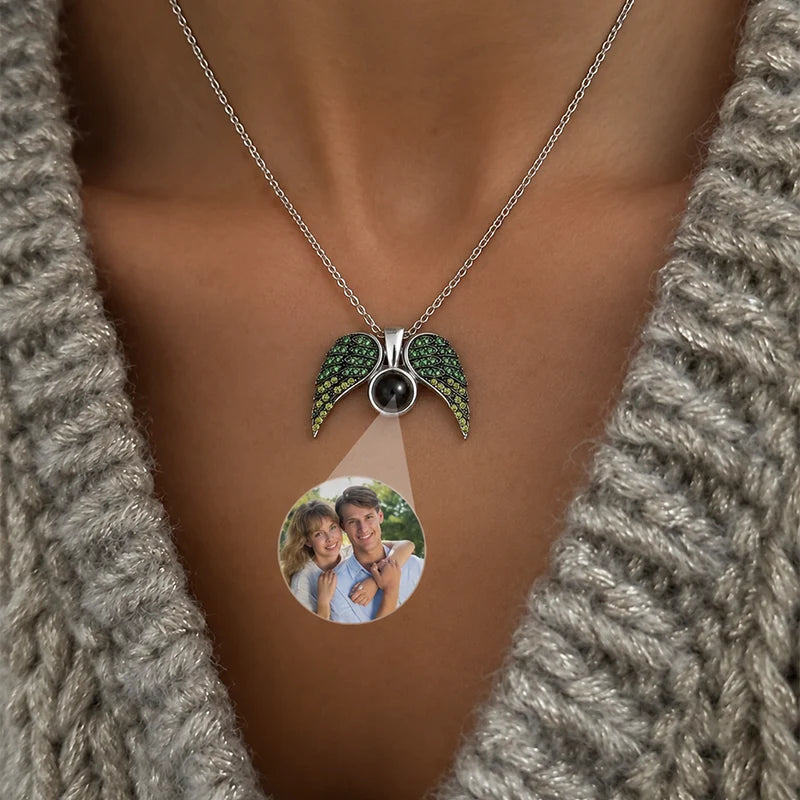Collier Ailes d'Ange avec Projection Photo Vert Femme