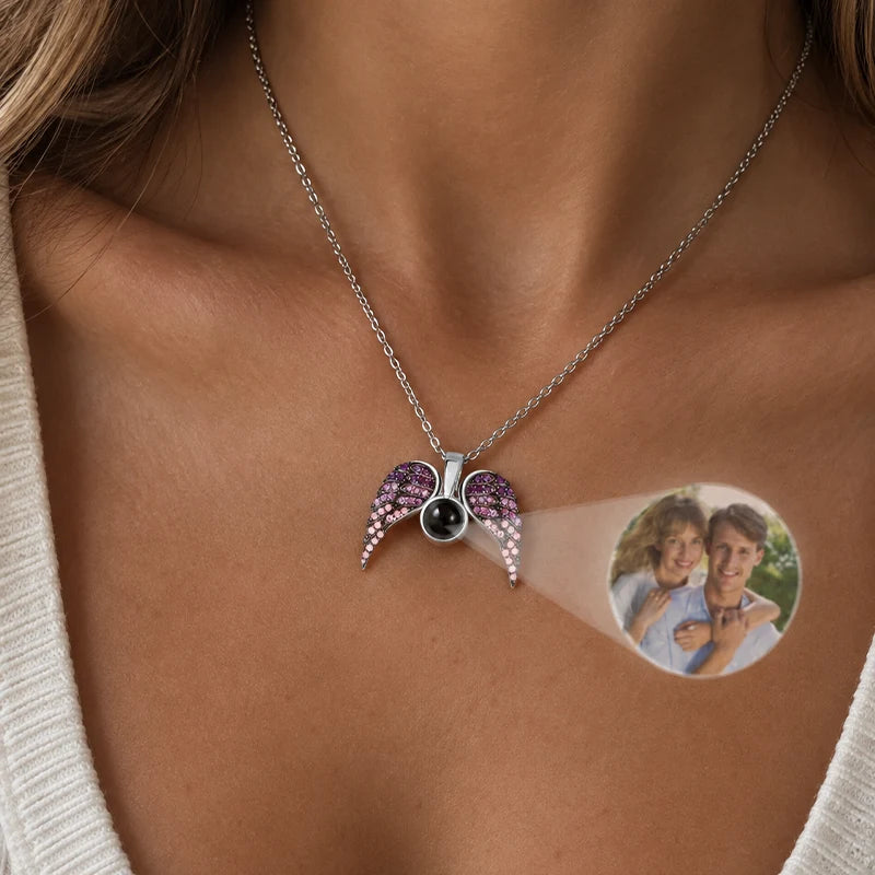 Collier Ailes d'Ange avec Projection Photo Violet Femme