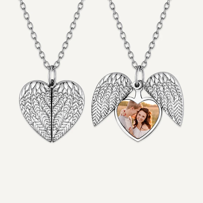 Collier Cœur Ailes d’Ange Photo Argent