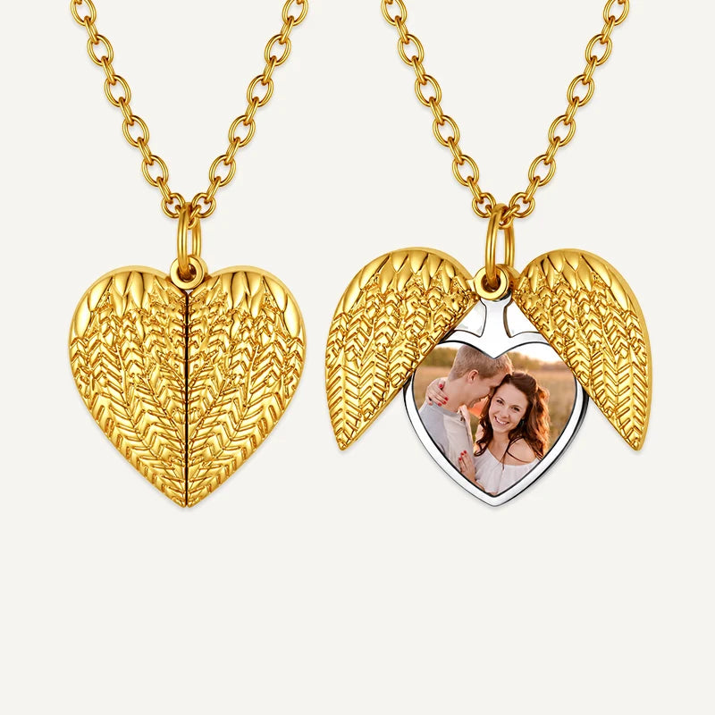 Collier Cœur Ailes d’Ange Photo Or