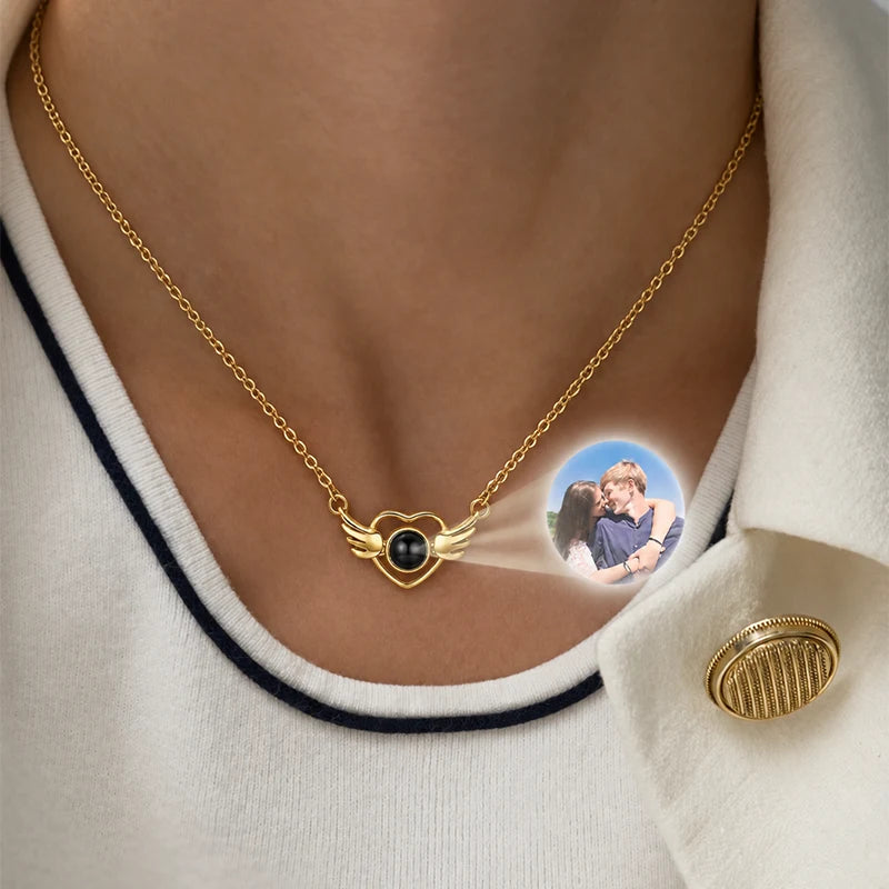 Collier Cœur Ange Projection Photo Or Femme