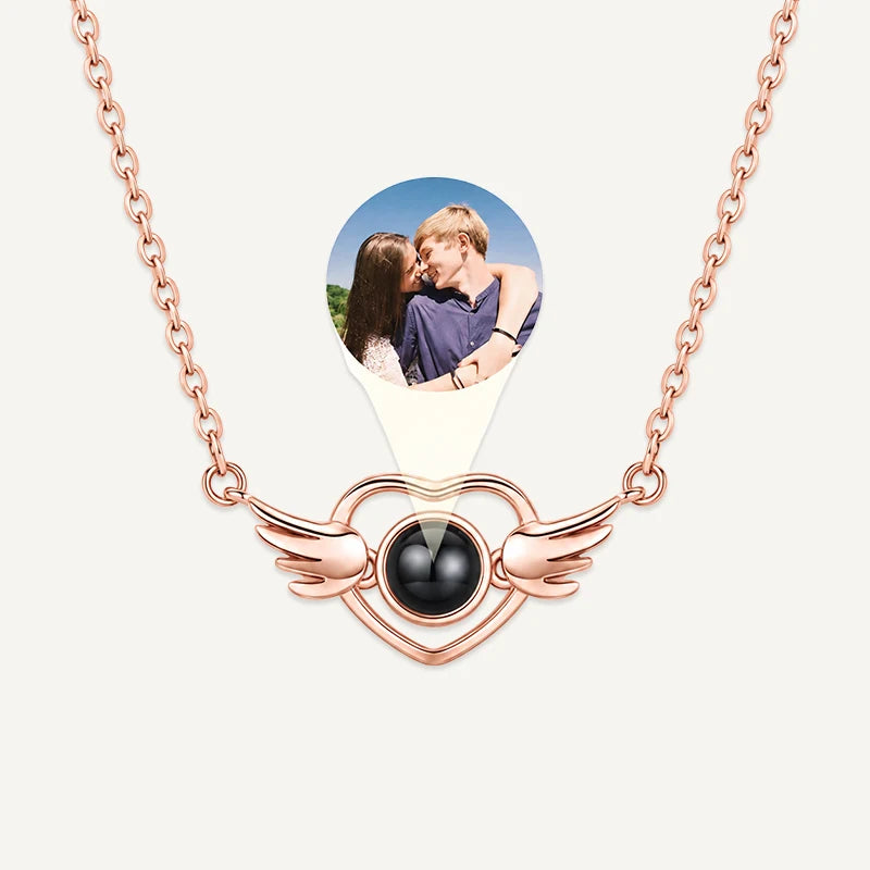 Collier Cœur Ange Projection Photo Or Rose