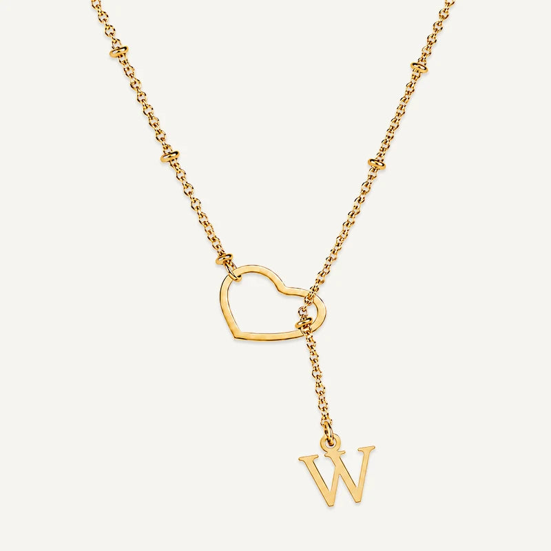 Collier Cœur avec Initiale Suspendue Lettre W