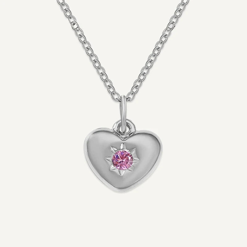 Collier Cœur avec Pierre de Naissance Argent Octobre
