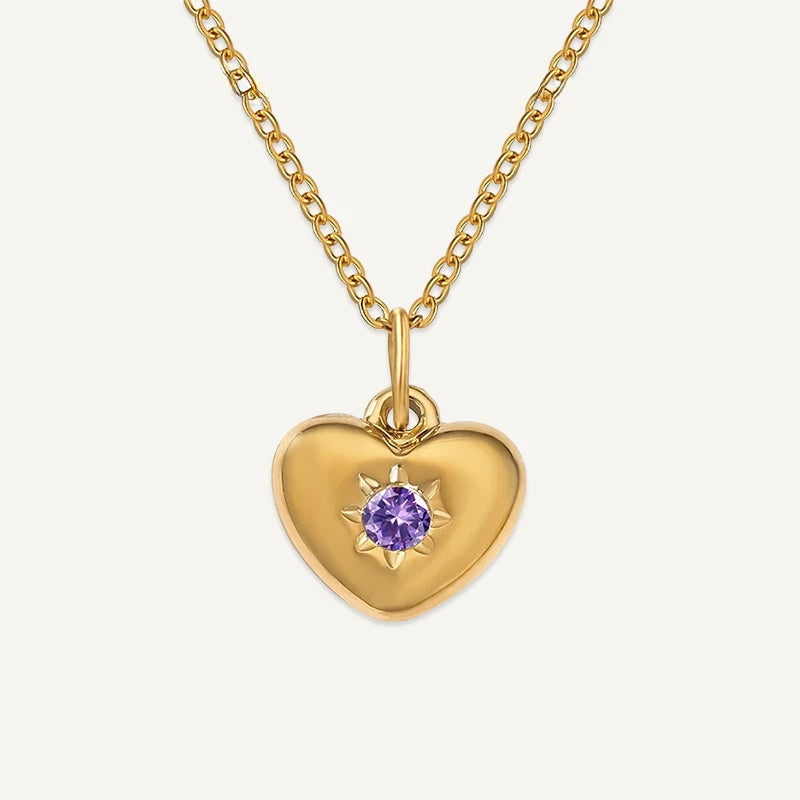 Collier Cœur avec Pierre de Naissance Or Février