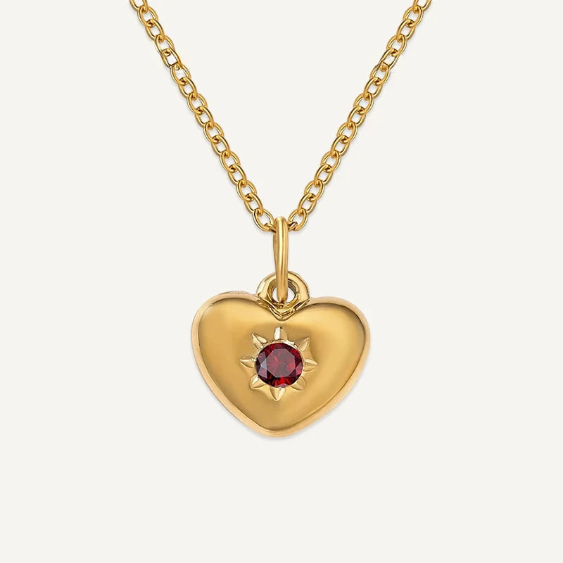 Collier Cœur avec Pierre de Naissance Or Janvier