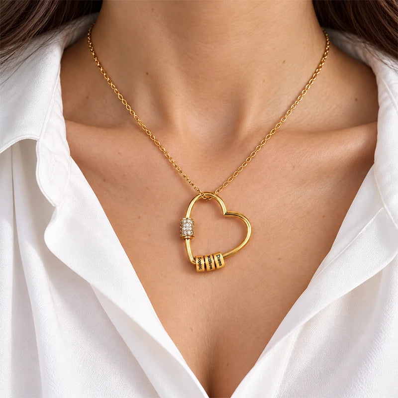 Collier Cœur avec Prénoms Gravés et Zirconium Femme
