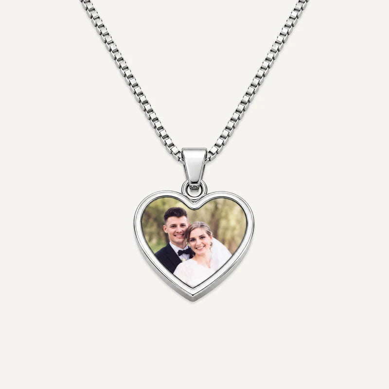 Collier Cœur Photo Thermique Personnalisé Argent