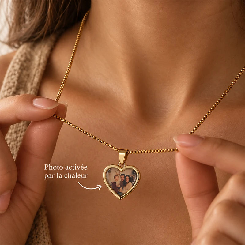 Collier Cœur Photo Thermique Personnalisé