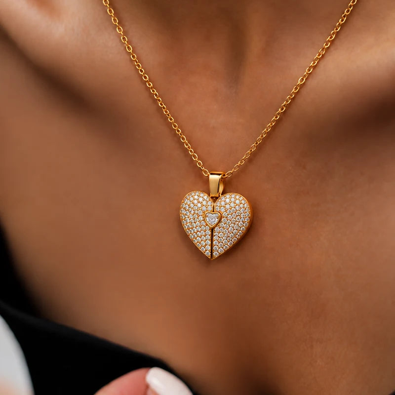Collier Cœur Scintillant Ailes d’Ange Photo Or Femme
