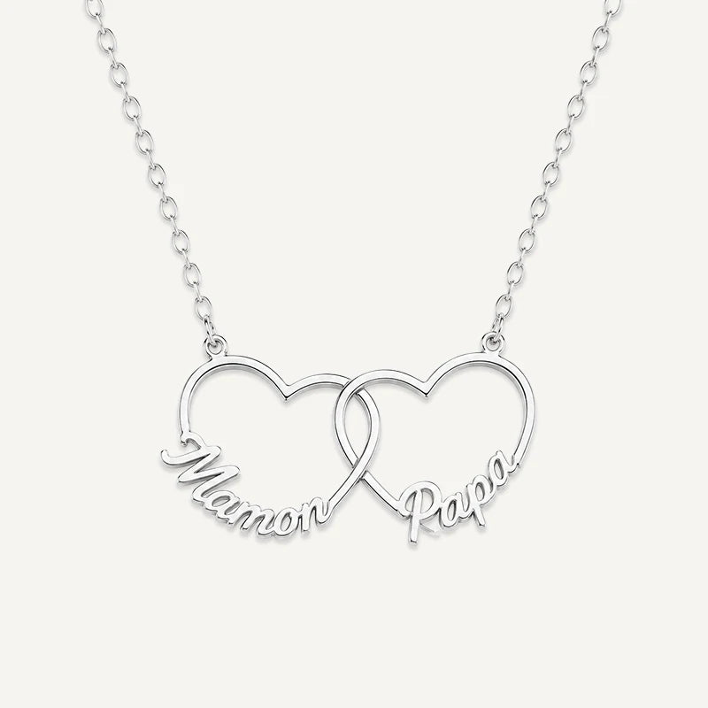 Collier Cœurs Prénoms Entrelacés Argent 2 Prénoms