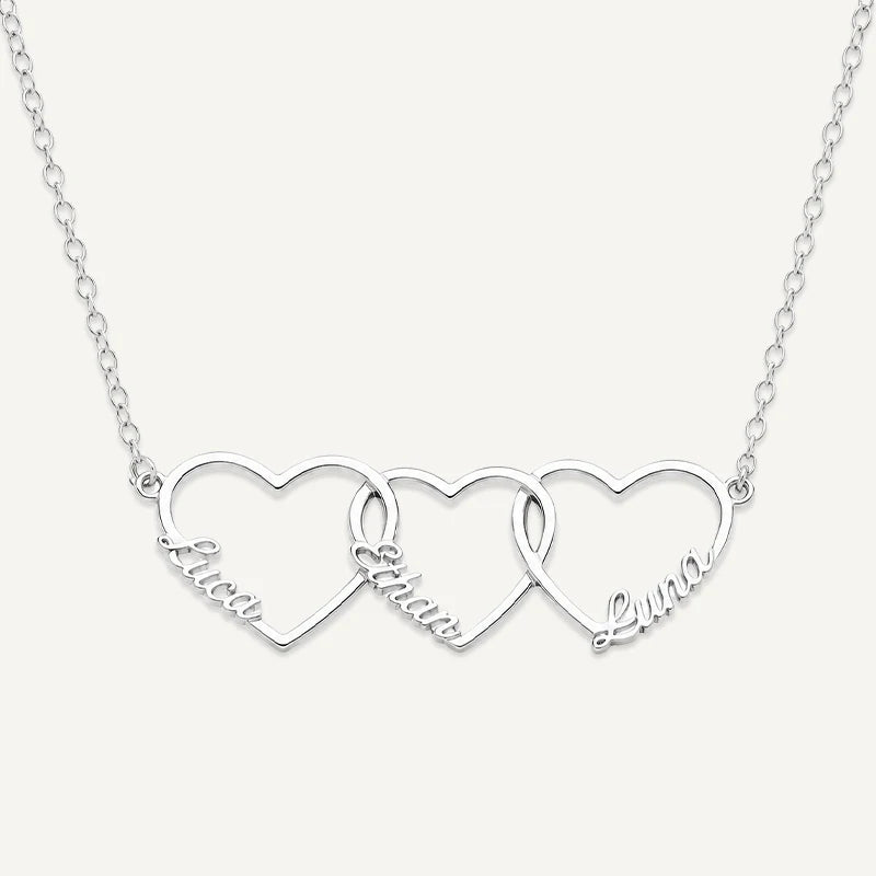 Collier Cœurs Prénoms Entrelacés Argent 3 Prénoms