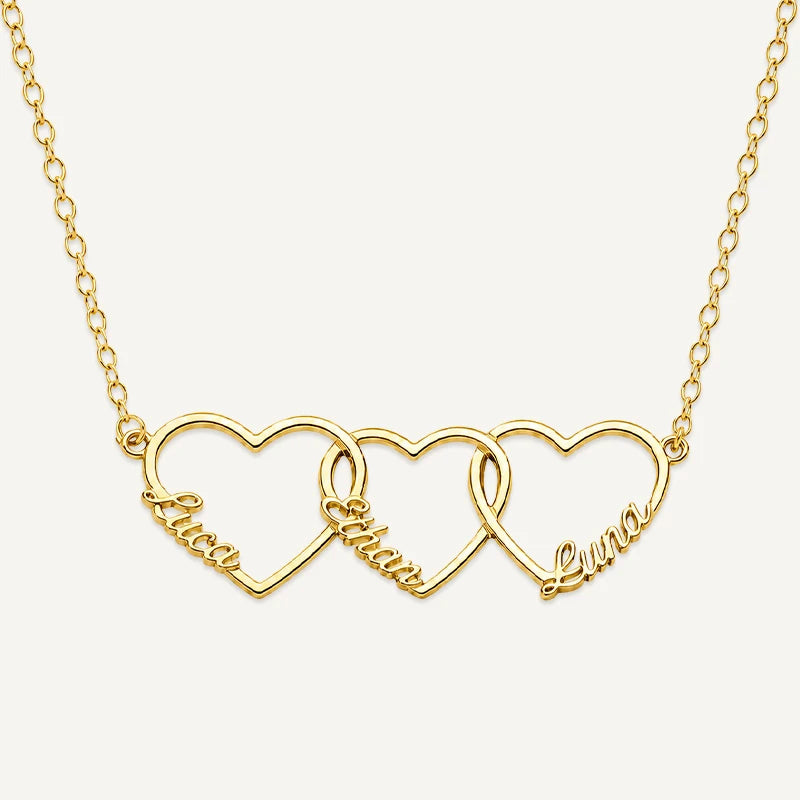 Collier Cœurs Prénoms Entrelacés Or 3 Prénoms