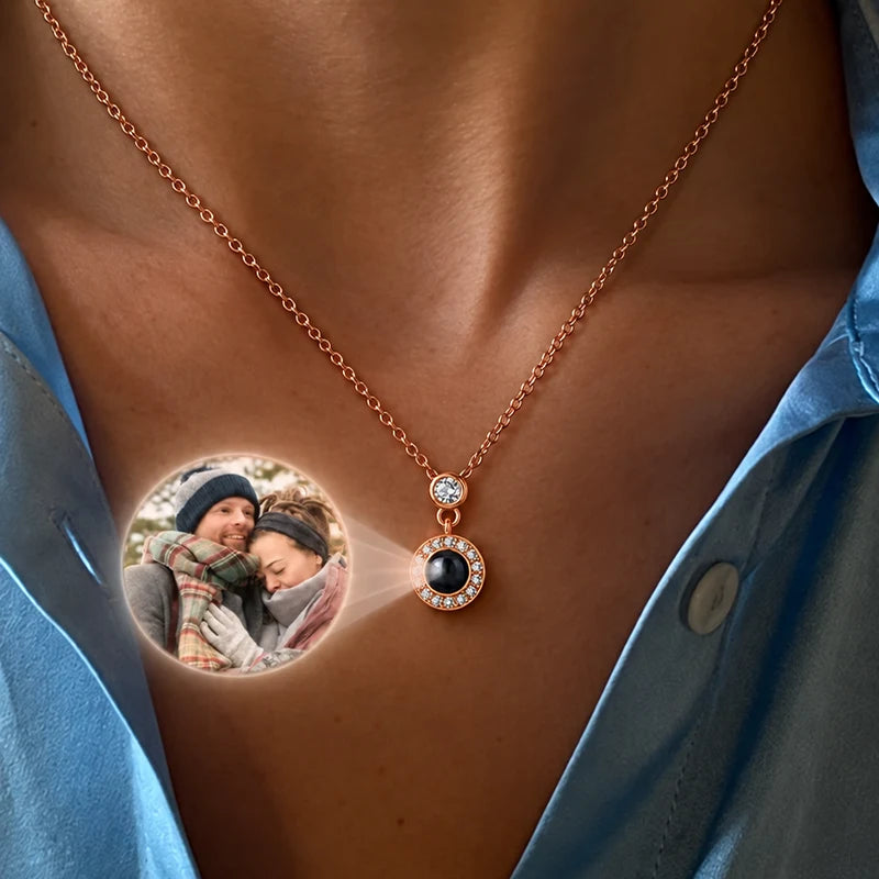 Collier Éclipse Projection Photo Or Rose Femme
