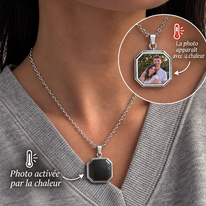 Collier Femme Photo Thermique avec Gravure Argent Femme