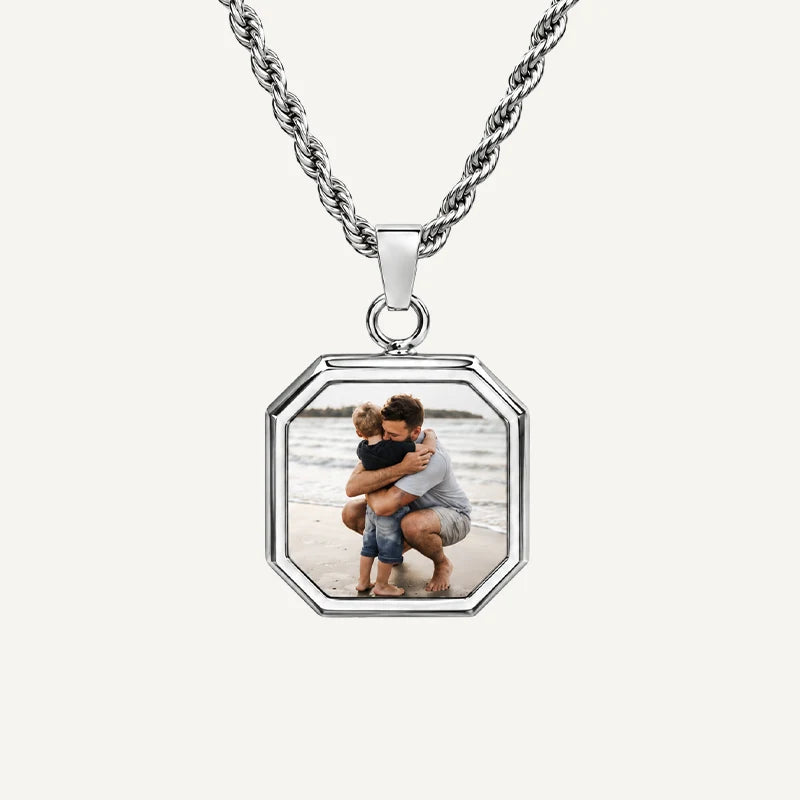 Collier Homme Photo Thermique avec Gravure Argent