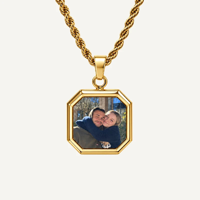 Collier Homme Photo Thermique avec Gravure Or