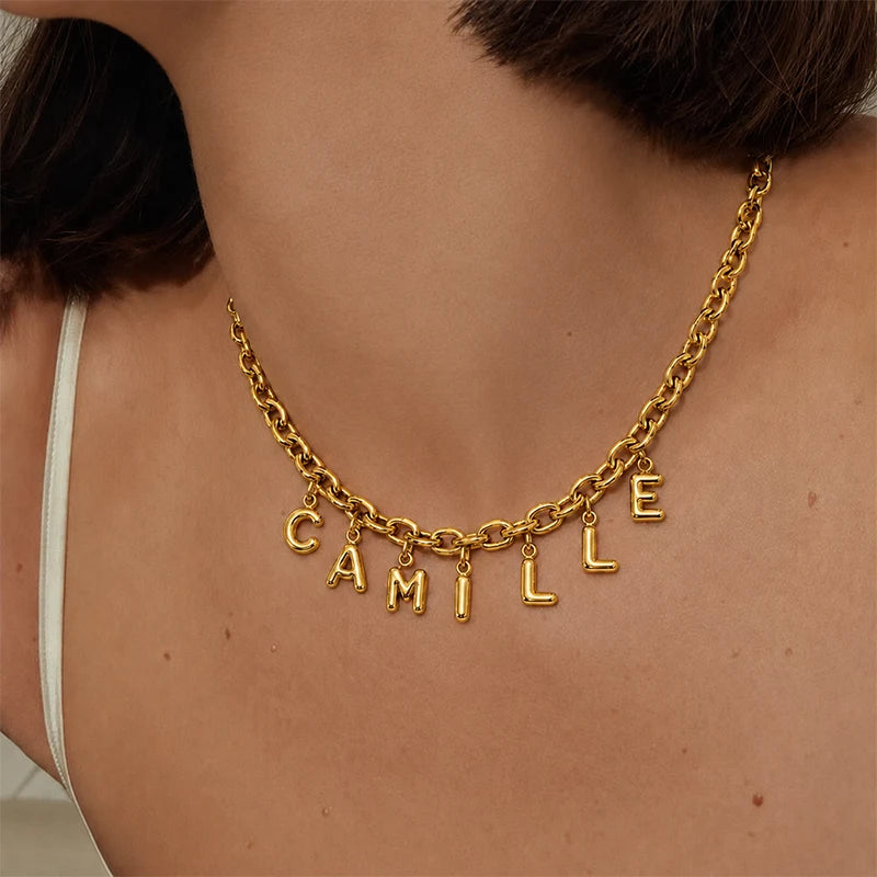 collier-lettre-3d-personnalise-chaine-maillons 7 Lettres Femme