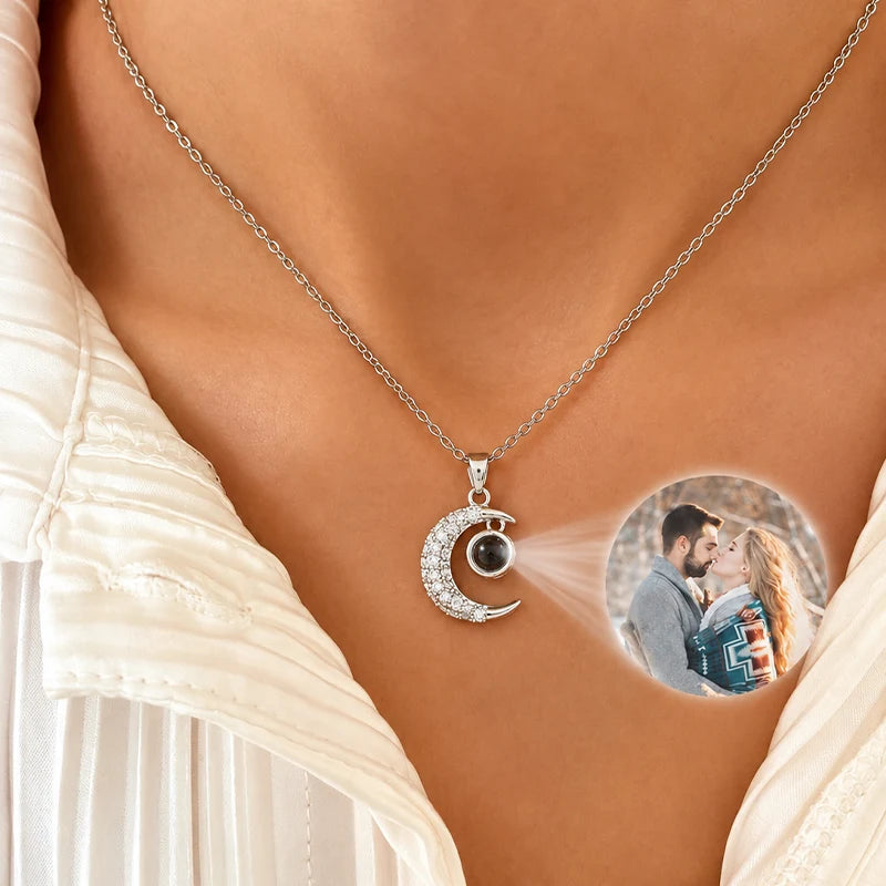 Collier Lune Projection Photo Argent Femme