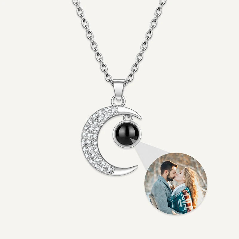 Collier Lune Projection Photo Argent