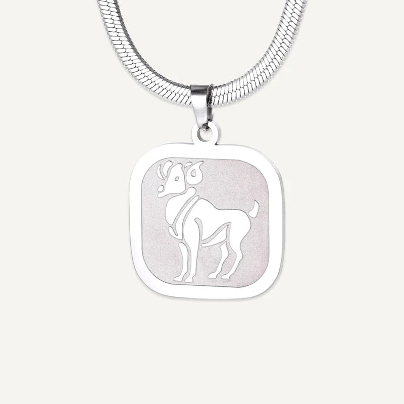 Collier Médaillon Carré Signe Astrologique Argent Bélier
