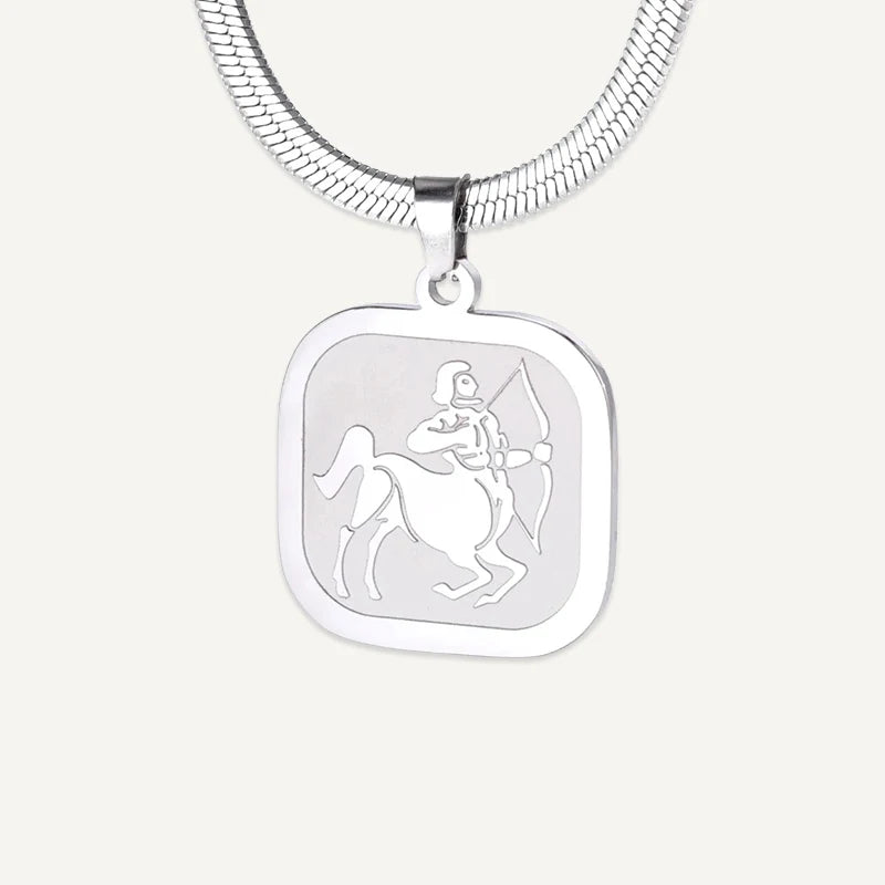 Collier Médaillon Carré Signe Astrologique Argent Sagittaire