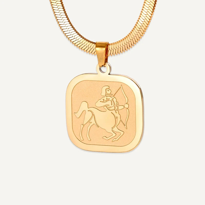 Collier Médaillon Carré Signe Astrologique Or Sagittaire