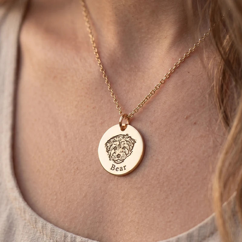 Collier Médaillon Photo Animal Gravé Femme
