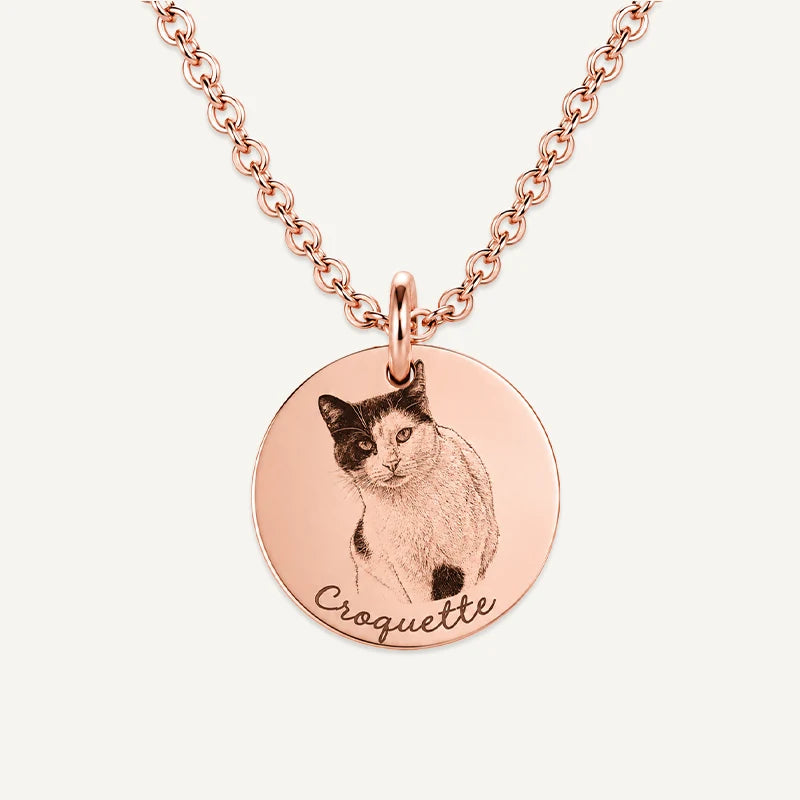 Collier Médaillon Photo Animal Gravé Or Rose