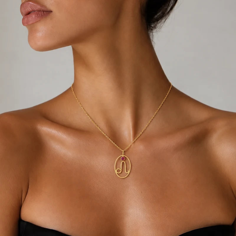 Collier Ovale Signe Astrologique avec Pierre de Naissance Femme