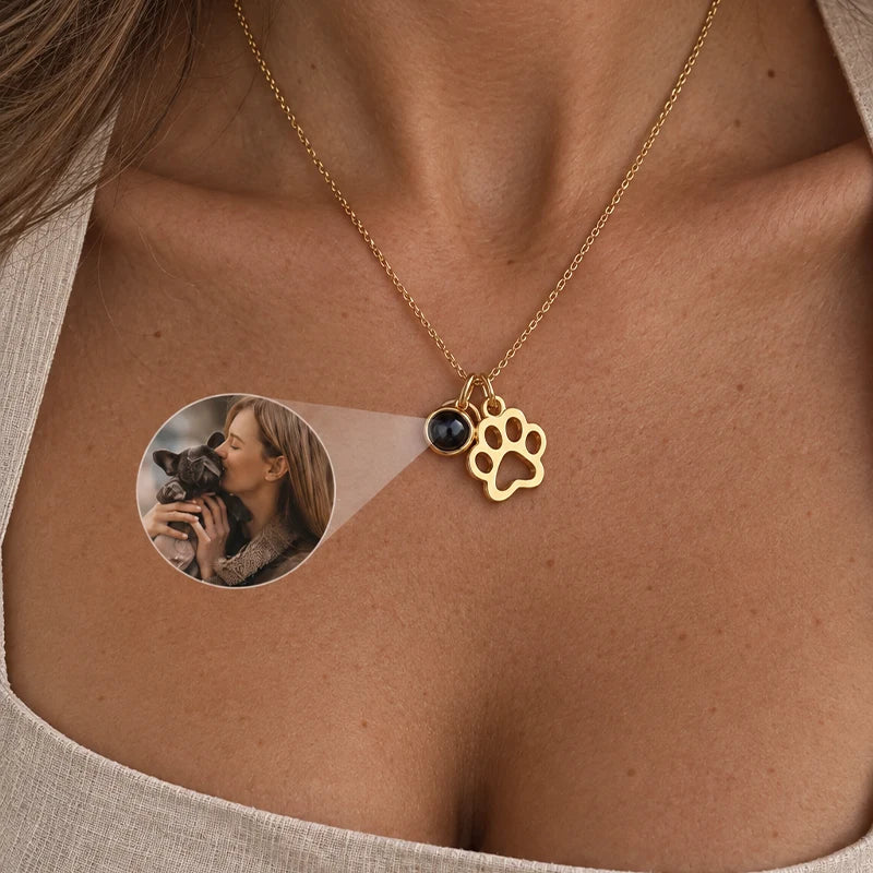 Collier Patte de Chien avec Projection Photo Or Femme