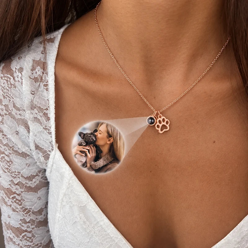 Collier Patte de Chien avec Projection Photo Or Rose Femme