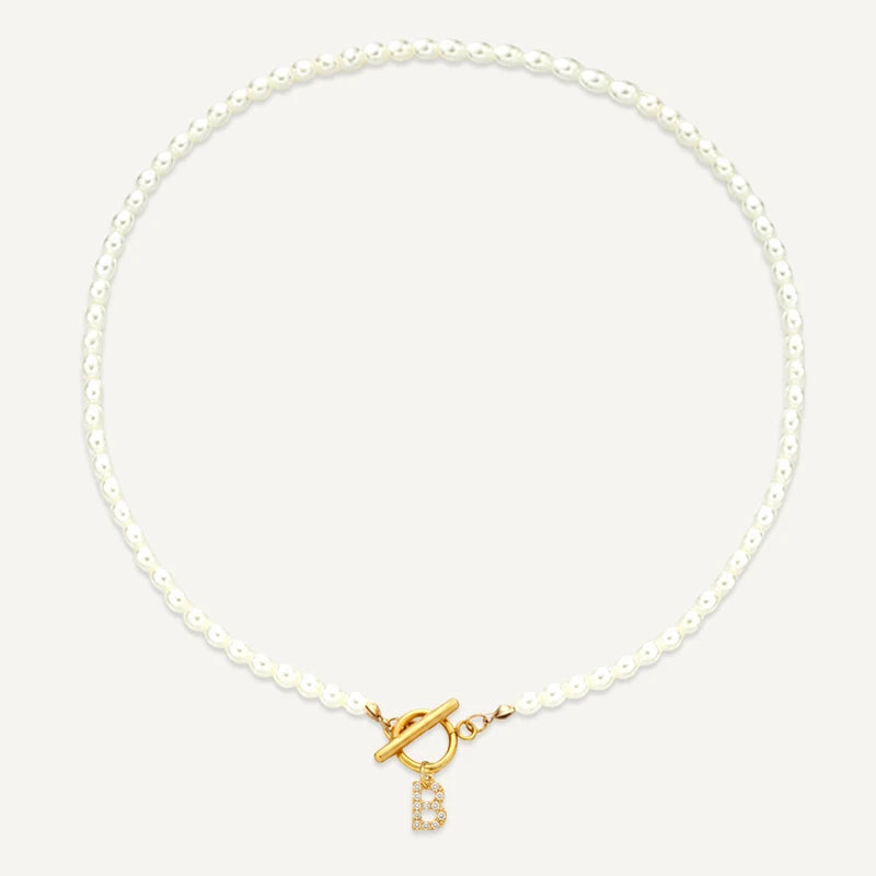 Collier Perles Initiale B