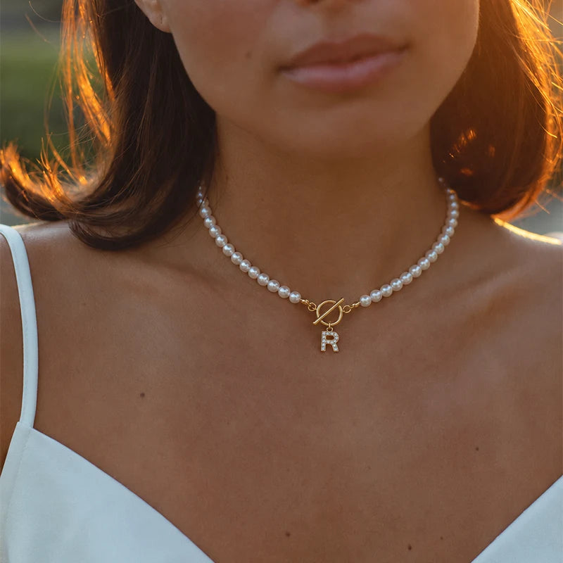 Collier Perles Initiale Femme