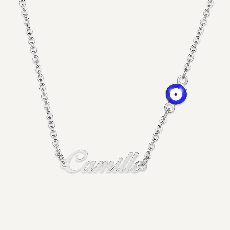 Collier Personnalisé Prénom Enfant Mauvais Œil Argent