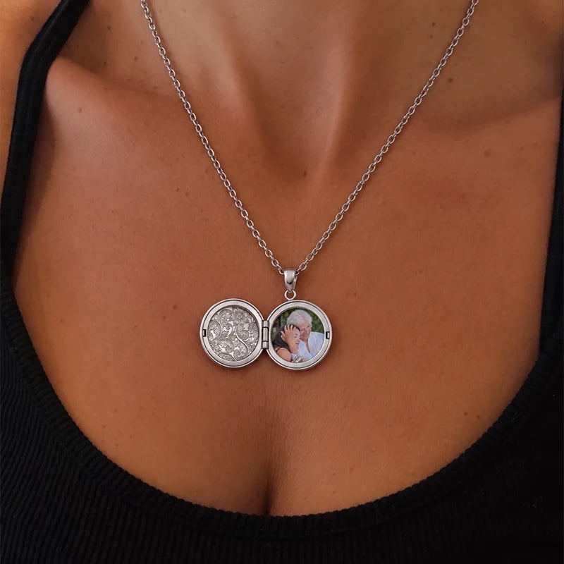 Collier Photo Médaillon Rond Argent Femme