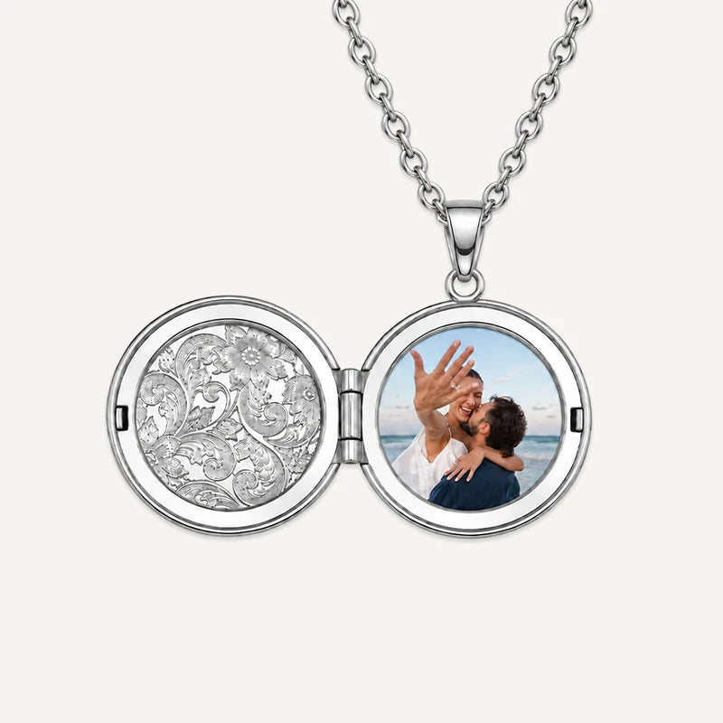 Collier Photo Médaillon Rond Argent