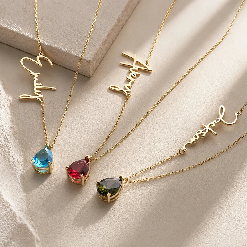 Collier Pierre de Naissance avec Prénom Acier Inoxydable