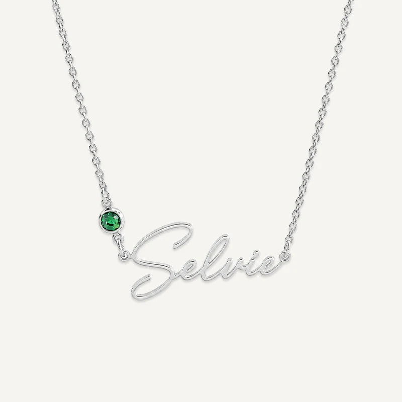 Collier Prénom avec Pierre de Naissance Argent