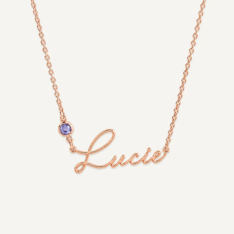 Collier Prénom avec Pierre de Naissance Or Rose