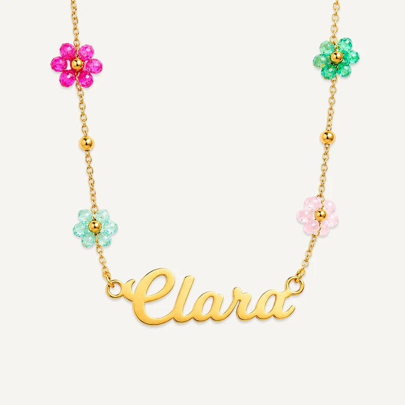 Collier Prénom à Fleurs Colorées