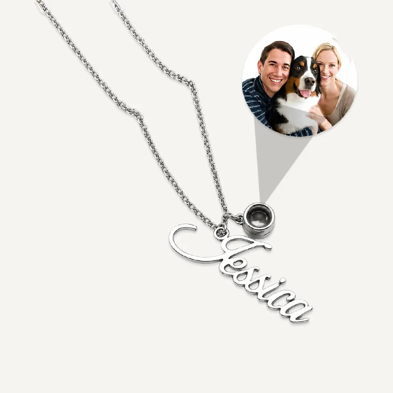 Collier Prénom Personnalisé et Projection Photo Argent