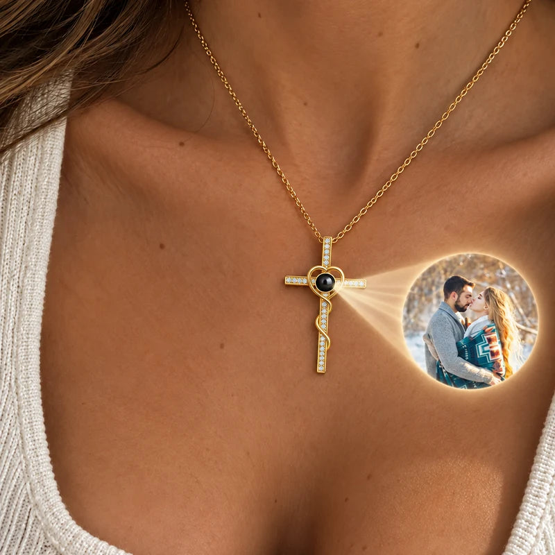 Collier Projection Photo Croix Or Femme