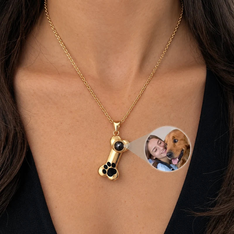 Collier Projection Photo Os de Chien Or Femme