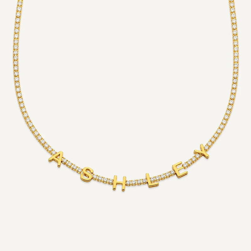 Collier Tennis Lettes Prénom Personnalisé Or