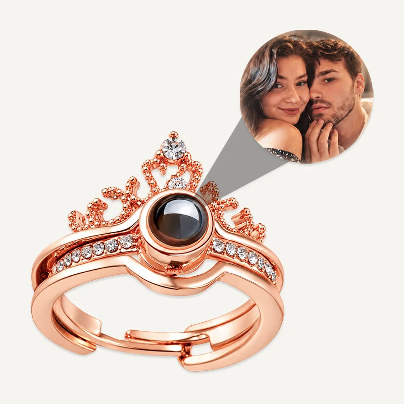 Bague Couronne Projection Photo Or Rose