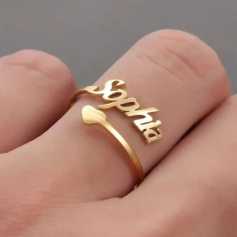 Bague Prénom Personnalisée avec Cœur - Main Image