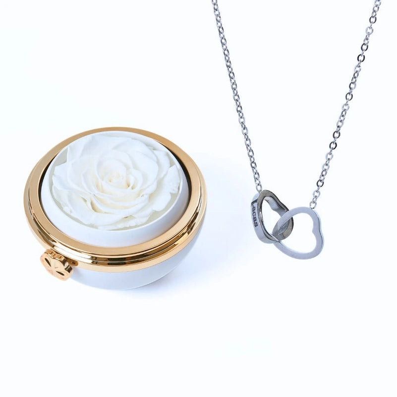 Boule Rose Éternelle et Collier Personnalisé Blanc Argent